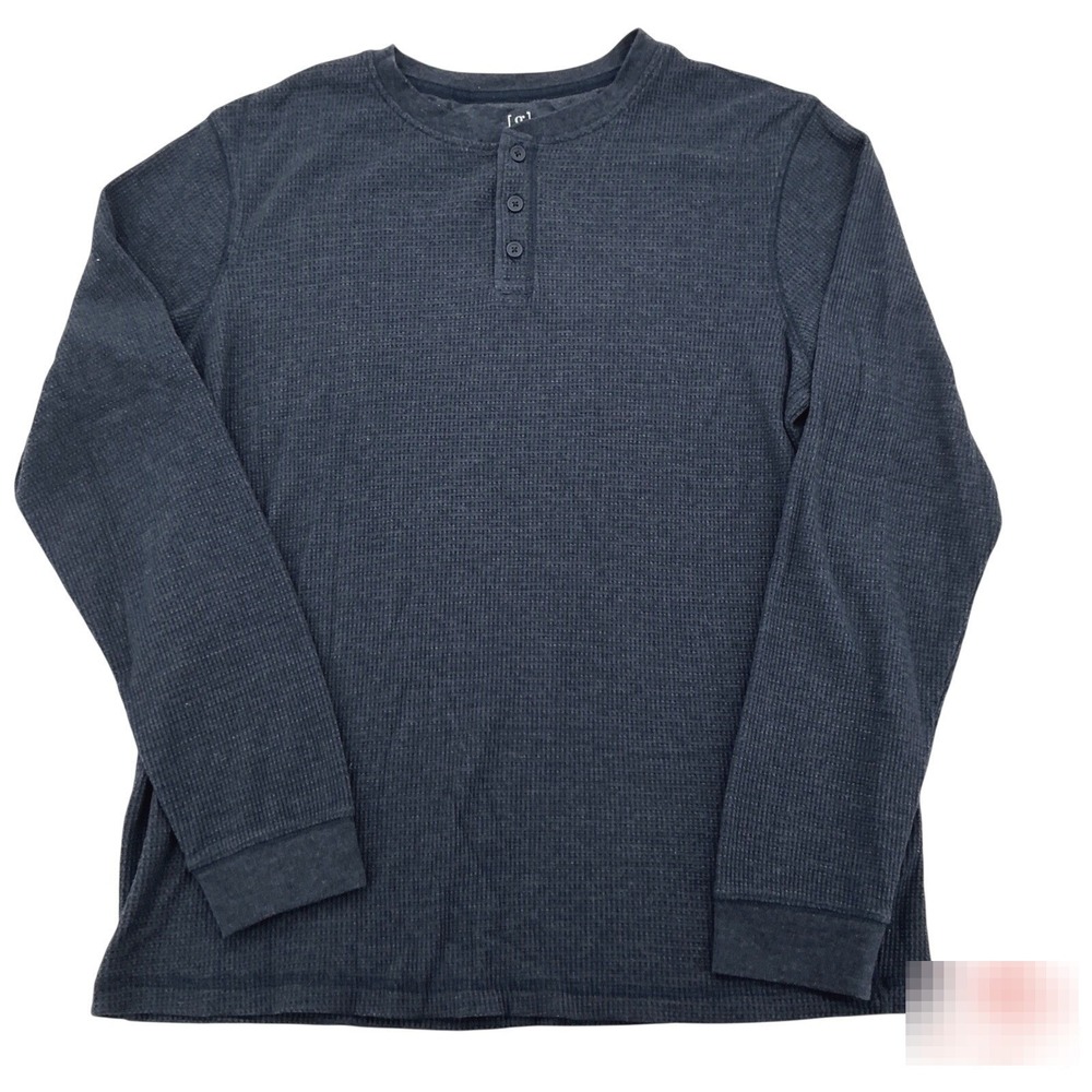 George Henley Shirt Mens XL Blue Waffle Knit Thermal Long Sleeve Casual Classic